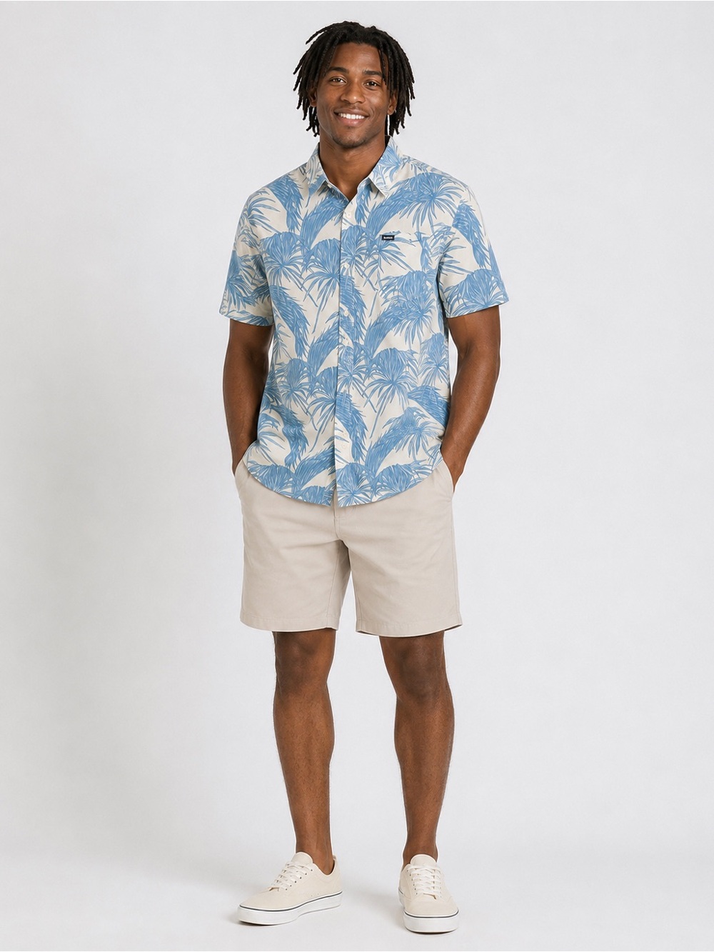 Hurley Blue and Cream Short-Sleeve Button-Down Shirt